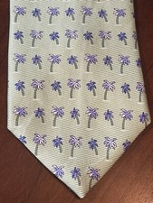 Tommy Hilfiger Green Blue 100% Silk Men’s Neck Tie Made In Usa Palm Tree Print