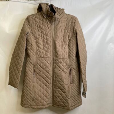 GALLERY Quilted Jacket With Removable Hood Women's Size L Taupe Grey