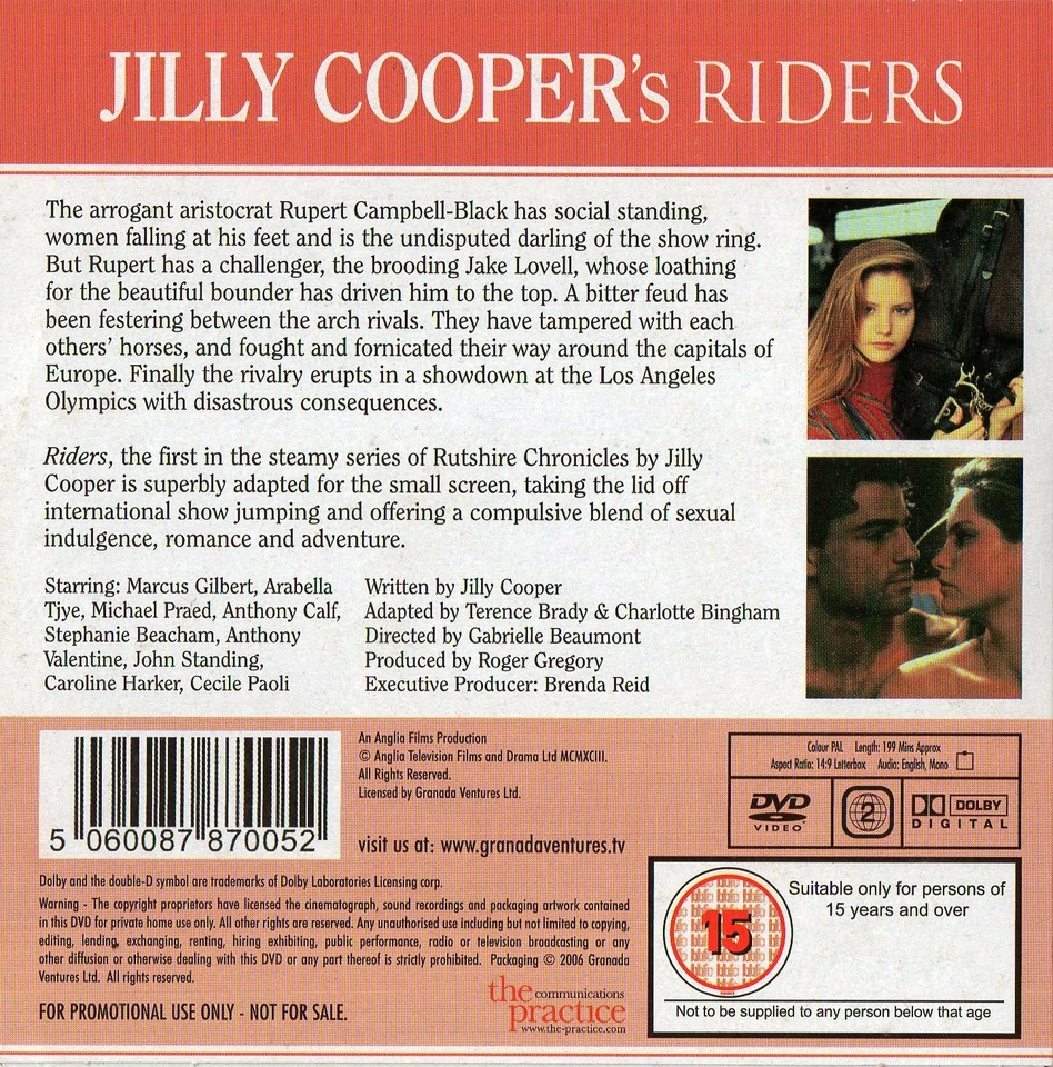 Jilly Cooper : RIDERS - Michael Praed*Marcus Gilbert*Anthony Valentine PROMO DVD - Image 2 of 2