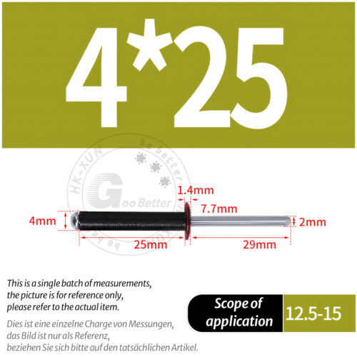 POP RIVETS ALUMINIUM BODY STEEL MANDREL OPEN END DOME HEAD 2mm 2.4mm 4mm - 6.4mm - Picture 150 of 174