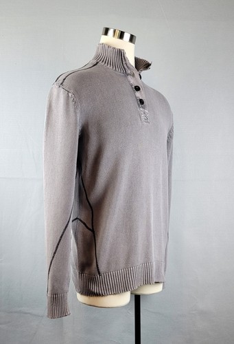 BKE Athletic Fit Sweater Men's L Gray Long Sleeve Destroyed Washed Henley Shirt - Picture 6 of 12