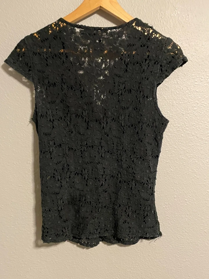 Vintage Banana Republic Womens Top Medium Black Floral Crochet Whimsigoth Y2K - Image 4 of 4