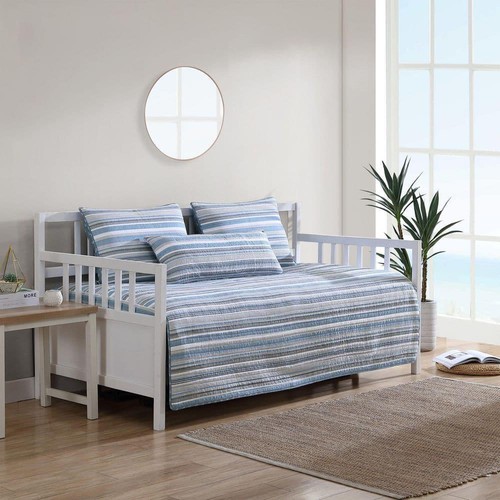 Nautica Daybed Bedding Set Twin 4-Piece Reversible Striped Soft Cotton Blue - 第 8/8 張圖片