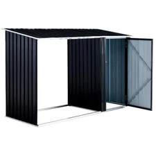 Firewood Storage Shed Outdoor Shed with Log Holder Gray Galvanized Steel Grden