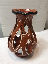 Terrakotta handbemalte Vase Teelichtdeckel - Windlicht - Halter