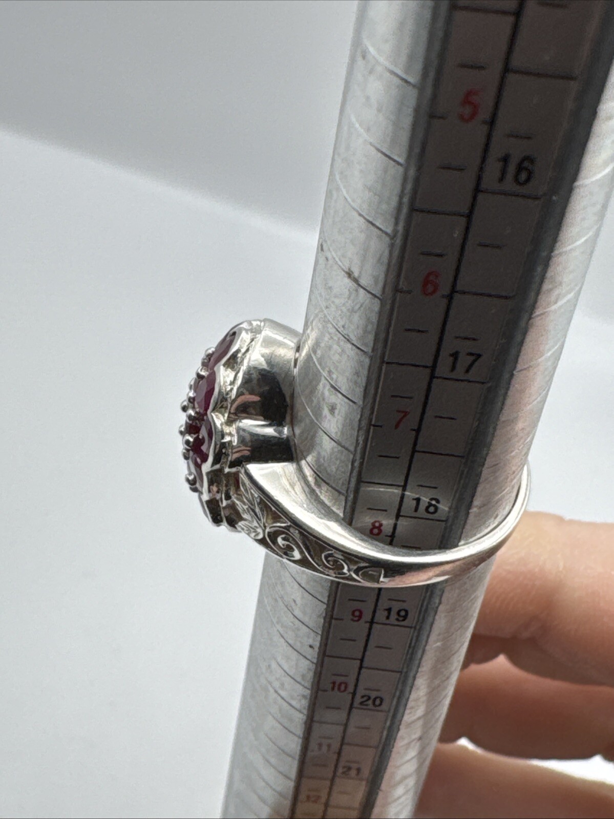 Sterling Silver Burmese Ruby Cluster Ring Size 8 … - image 12