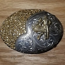 Silver and Gold Tone Square Dancing Western Belt Buckle With Raised Dancers