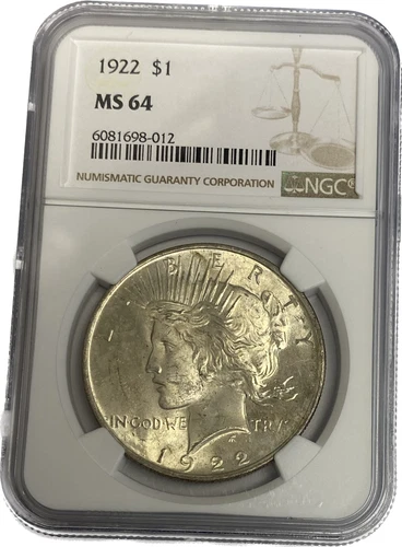 1922 P Peace Dollar MS 64 Graded by NGC #6081698-012