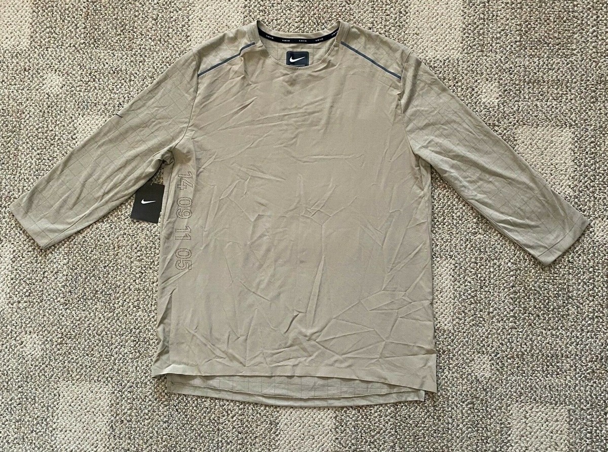 Nike Rise 365 Tech Pack Mens 3/4 Sleeve Running Top Tan Size