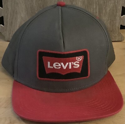 Levi's Men's Classic Adjustable Snapback Trucker Baseball Hat Cap Red Grey Patch