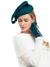 Dark Green Wool Felt Fascinator Hats Women Ladies Church Pillbox Hat With Bow