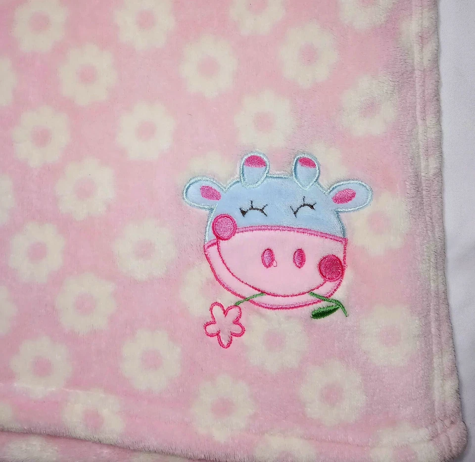 SNUGLY BABY Girl Floral COW Fleece Blanket Pink White Daisy 30x35 Lovey SOFT - Image 2 of 4