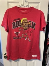 Dennis Rodman Shirt Chicago Bulls Basketball Mitchell & Ness Men’s Red Tee Small