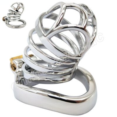 Stainless Steel Male Chastity Belt Cage Device Restraint Flat/Arc ring Lock