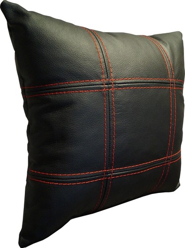 Cojín de cuero auténtico negro + costuras rojas cojín de sofá sofá de cuero auténtico cojín decorativo - Imagen 15 de 17