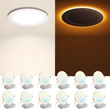 12 Pack 6 Inch 5CCT LED Recessed Ceiling Light with Night Light 2700K-5000K