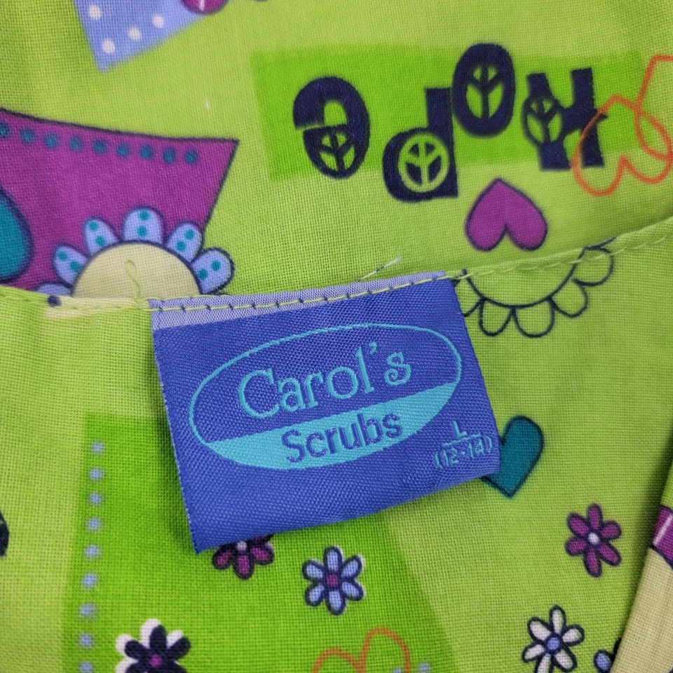 Carol's Scrubs Womens Scrubs Top L 12-14 Light Green Print Cotton Blend Pockets - Image 3 of 4