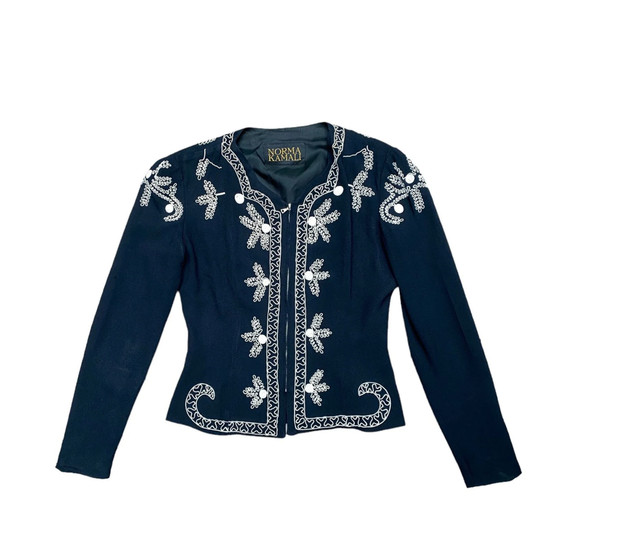 Norma Kamali Vintage Black Embroidered Black Jacket Size 42 fits M