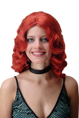 Damen Perücke Wasserwelle Classic Hollywood Diva gewellt lang Volumen feurig Rot