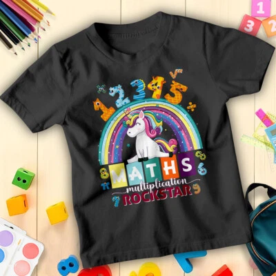Jungen und Mädchen T-Shirt Einhorn Regenbogen Mathe Zahl Tag Ideen für Kinder #ND