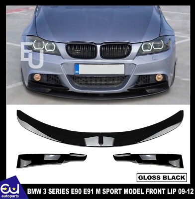FOR BMW 3 SERIES E90 E91 LCI GLOSS BLACK FRONT SPLITTER LIP M SPORT 2009-2012