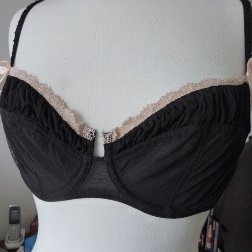 *MYLA LONDON* black balconette bra 34 C with pink trimming BNWT