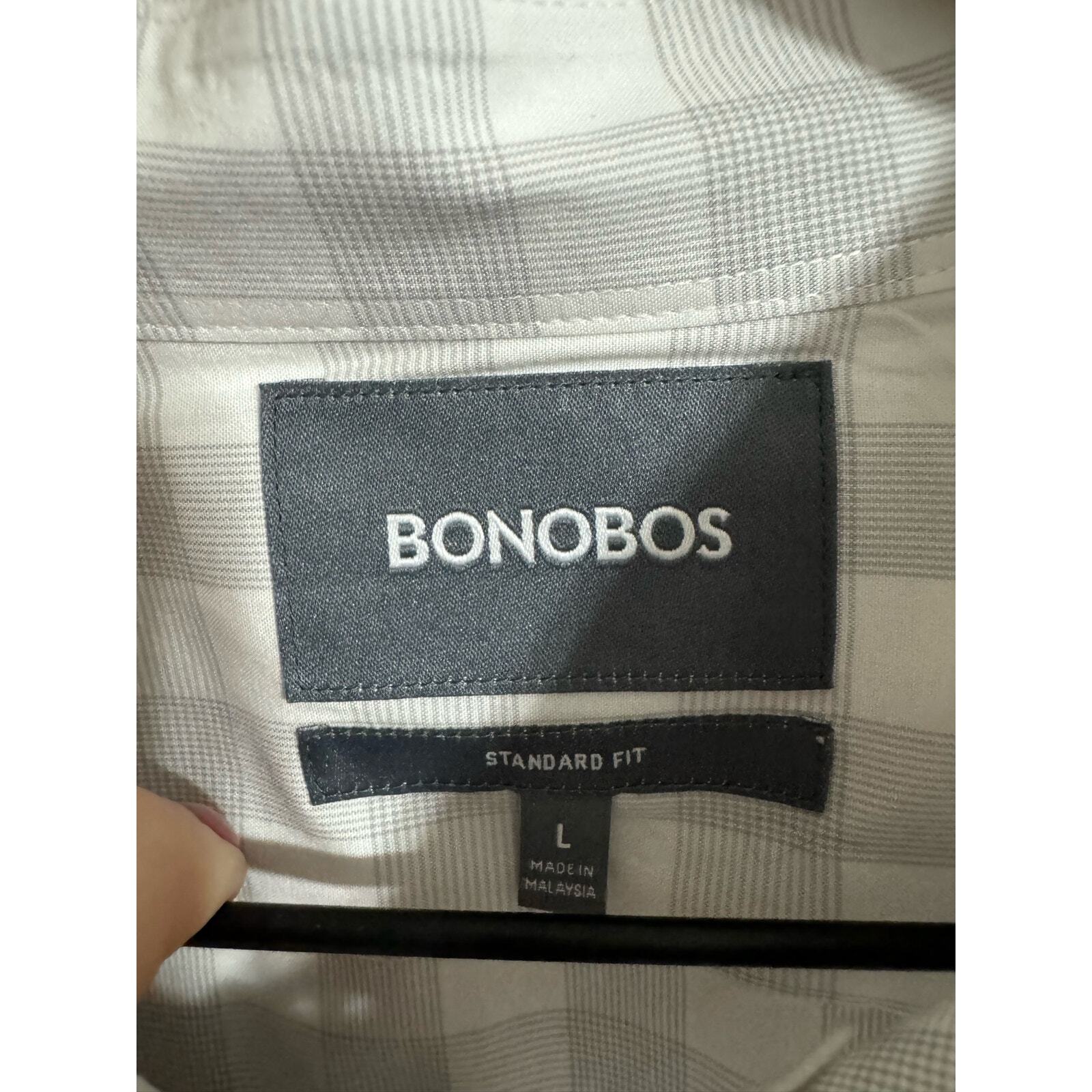 BONOBOS Gray White Checked Button Down Large - image 3