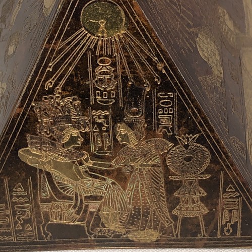 Egyptian Etched Brass Copper Pyramid Souvenir Paperweight Filled With Sand 2” - Picture 9 of 12