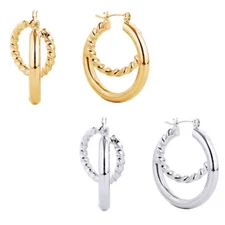 Do Everything in Love 14K Gold/White Gold Dipped Pin Catch Hoop Earrings