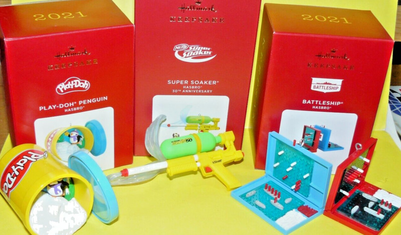 2021 Hallmark "SUPER SOAKER, BATTLESHIP, PLAY-DOH PENGUIN" Hasbro x3