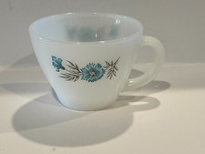 Vintage Fire King Bonnie Blue Carnation Flower Coffe Tea Cup Milk Glass