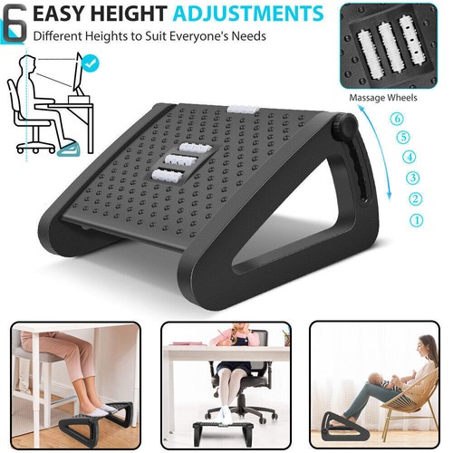 Height Angle Adjustable Foot Rest Stool Office Computer Desk Footrest Comfort - Picture 3 of 10