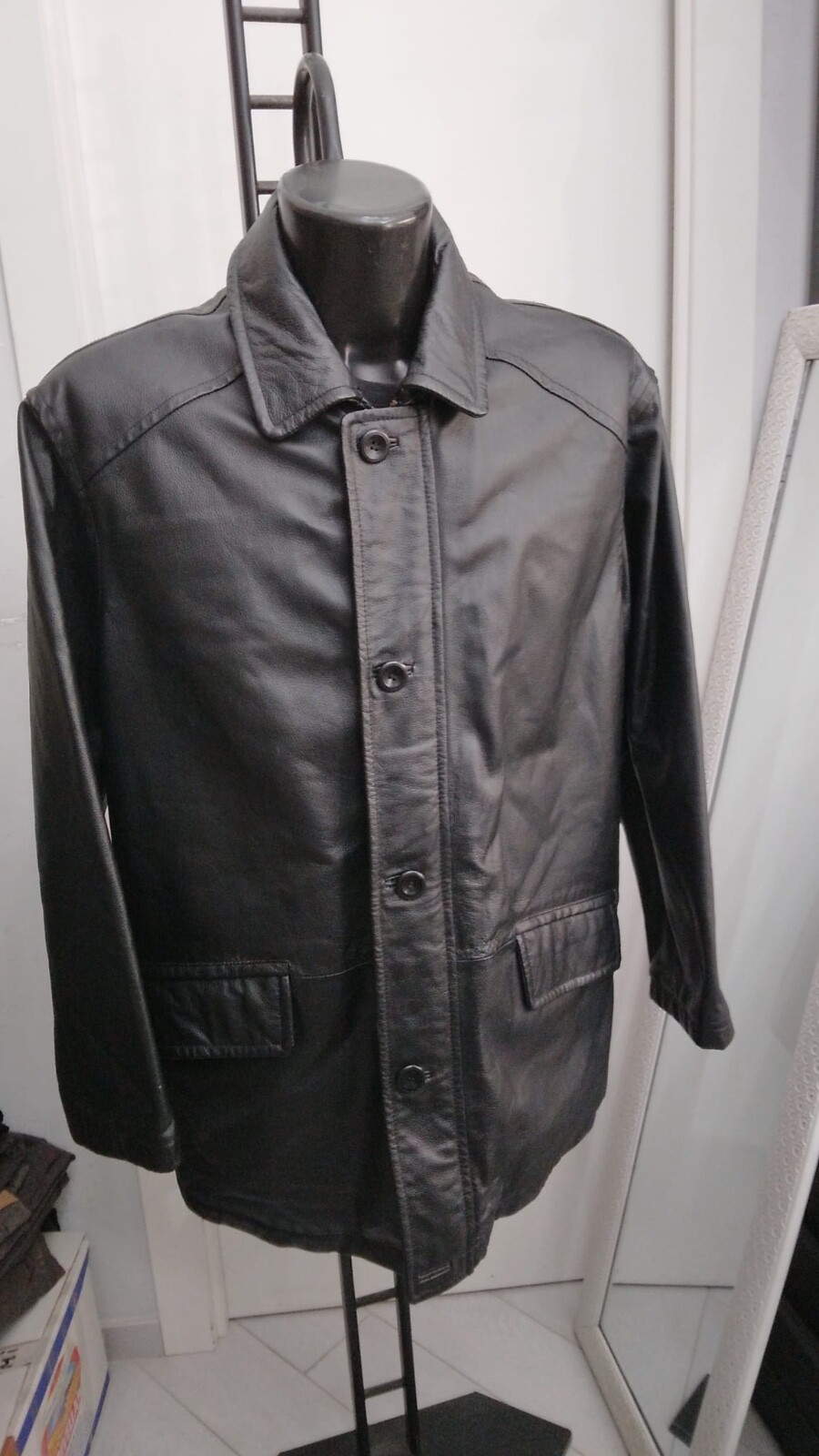 Navigli Black Leather Jacket for Men Size 54 Pre-Owned XYM829L