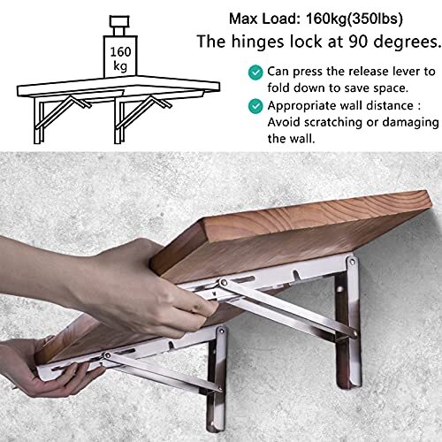 2 Stück 16 Zoll Schwerlast klappbare Regal Klammern Wandmontage für Heimwerker Tisch Werkbank - Bild 6 von 7
