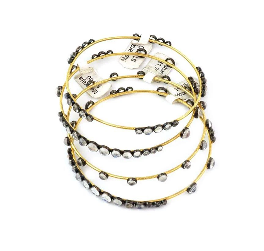 Elegant Moonstone 14k Yellow Gold Silver Set of 4 Bangles LIQUIDATION - Image 2 of 4