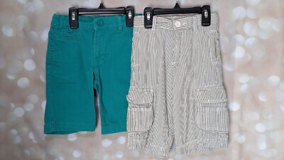 Old Navy Boy's Youth Teal Greenish Gray Seersucker Cargo Shorts Size 5T 