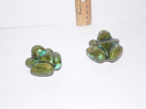 FROG Set ANATOMICALLY CORRECT CERAMIC Green Drip Glaze Vintage - Picture 3 of 4
