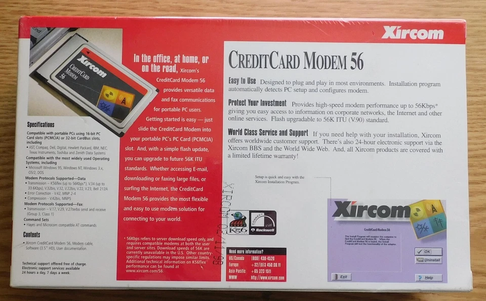 NOS 1998 Xircom CreditCard Modem 56, 56Kbps PC Card modem for portable PCs - Image 2 of 4