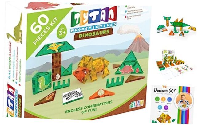 TILESs 60-Piece Magnetic Tiles Building Set, Dino Safari Land Kids’ Dinosaur