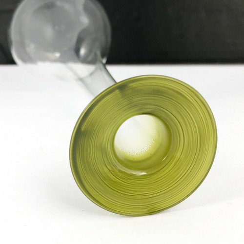 Art Glass Bud Vase Crystal Clear w Long Bent Neck and Green Lip Blown Handmade - Picture 3 of 11