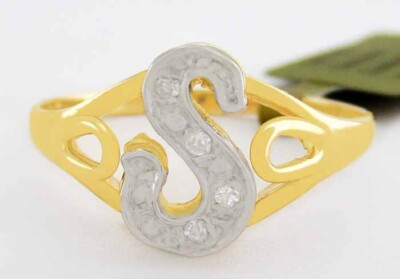 GENUINE DIAMONDS INITIAL ''S'' RING  14K GOLD - NWT - Free Resizing - if needed