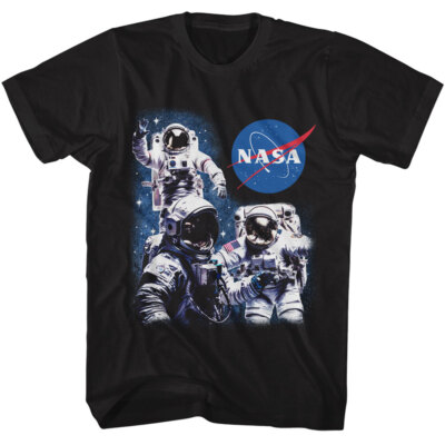 NASA USA Shuttle Launch Men's T Shirt 3 Astronauts and Meatball Logo Tee Merch