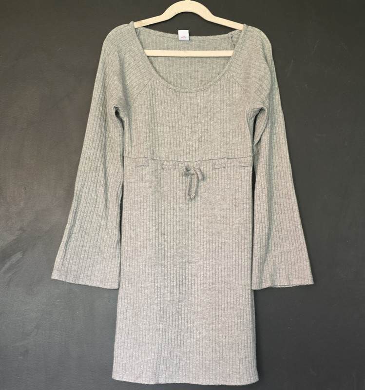 Old Navy Girls Knit Dress Gray Ribbed Long Sleeve Knee Length L (10/12)
