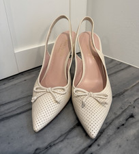 kate spade new york Ivory Leather Pointed Toe Stiletto Slingback Bow US 6B
