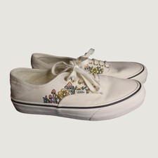 Vans Authentic Mushroom Floral Embroidered Cream Sneakers Womens 9.5 Mens 8.0