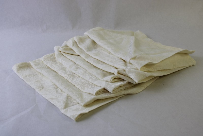 Set of 8 Off-White Damask Cloth Napkins 17" Square FLAWED
