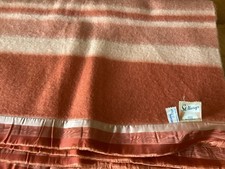 Vintage St Mary's Salmon colored Satin Trim 100 Wool Blanket 69  by 84  