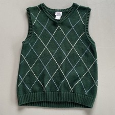 Y2K VTG Talbots Kids Hunter Green V-Neck Argyle Sweater Vest Boys 8 Preppy EUC