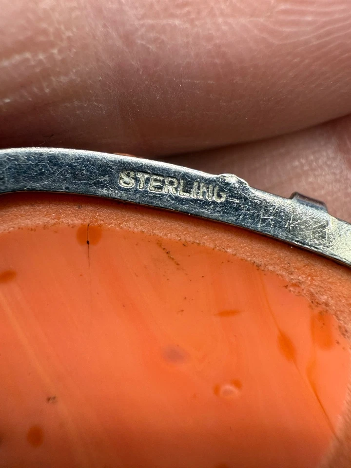 Collar Vintage Plata de Ley Tallado Floral Resina Colgante 18" Foto 4 de 4