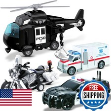 MOBIUS Toys Police Car PlaySet Push-and-Go with Lights Sirens Sounds Ages 3-7